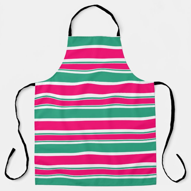 Red -green striped horizontal pattern apron (Front)