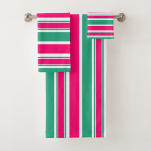 Red -green striped horizontal pattern bath towel set
