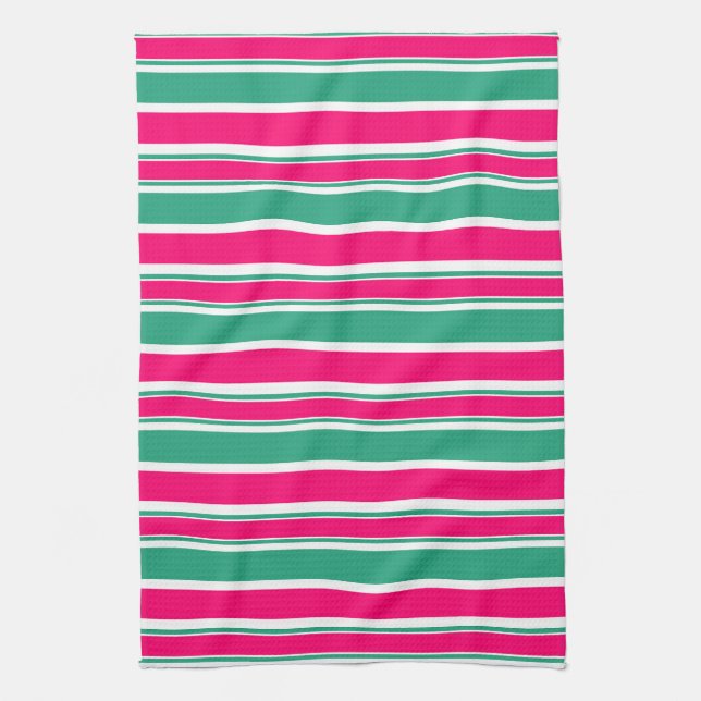 Red -green striped horizontal pattern kitchen towel (Vertical)