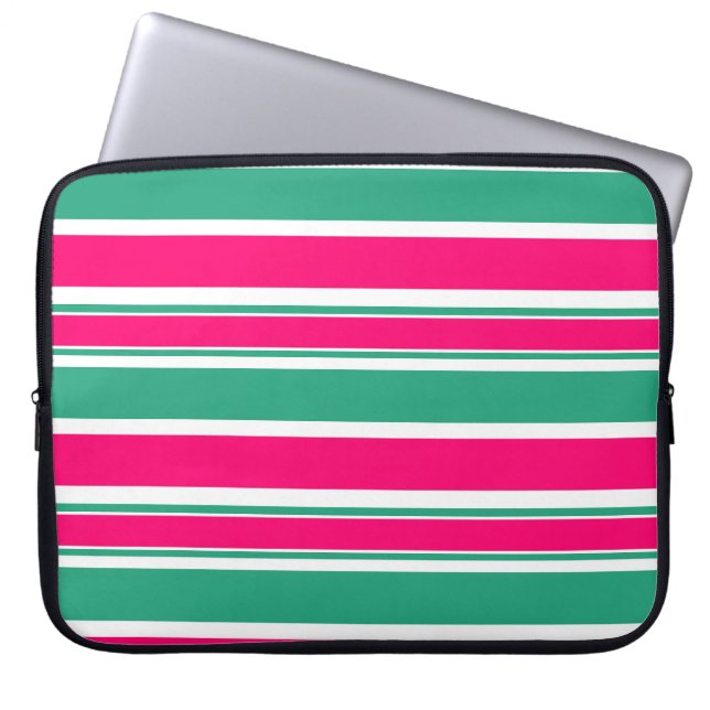 Red -green striped horizontal pattern laptop sleeve (Front)