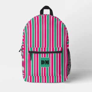 Red -green striped horizontal pattern printed backpack