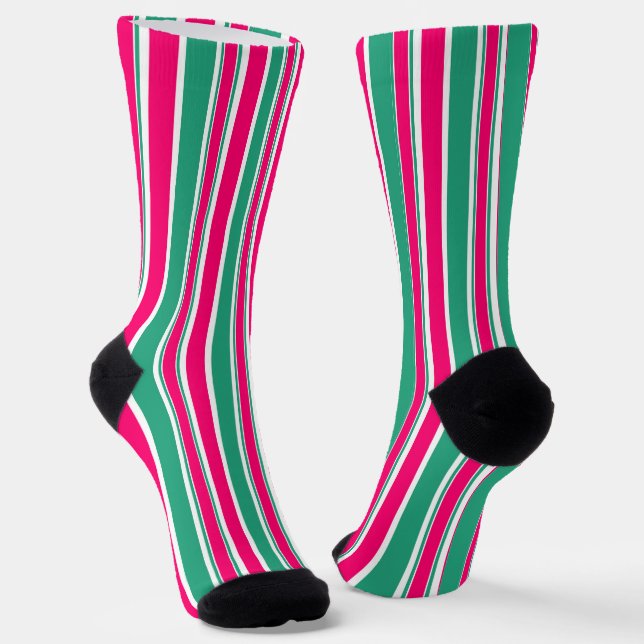 Red -green striped horizontal pattern socks (Angled)