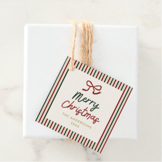 Red & Green Stripes & Bow Christmas  Favour Tags