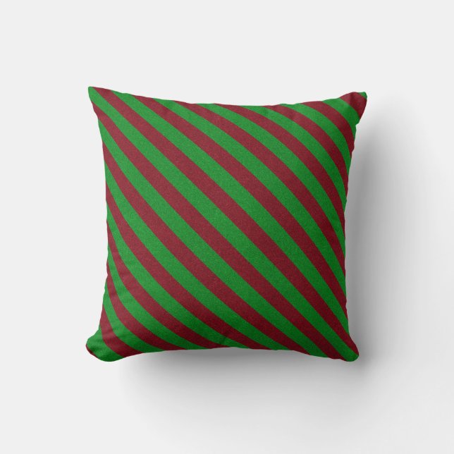 Red & Green Stripes Glitter Throw Pillow (Front)