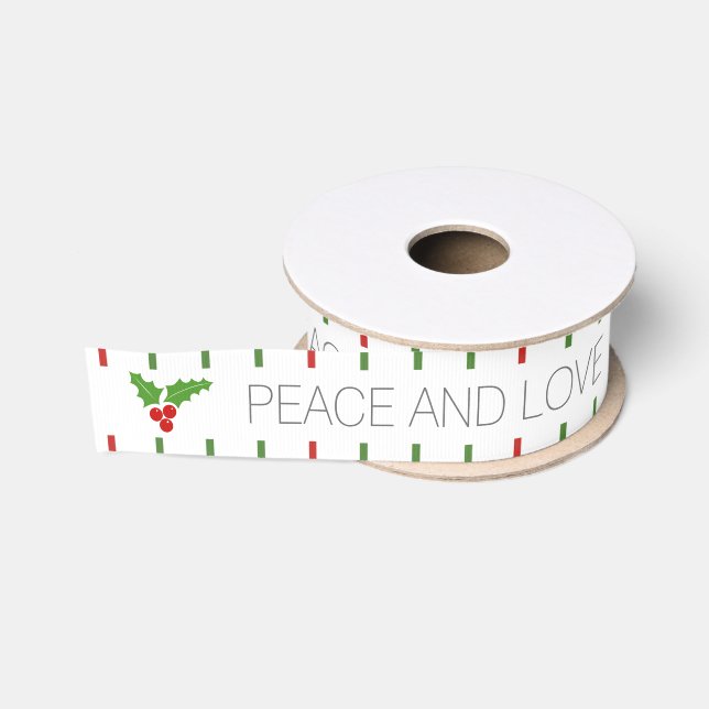Red, green stripes & holly berry Christmas holiday Grosgrain Ribbon (Spool)
