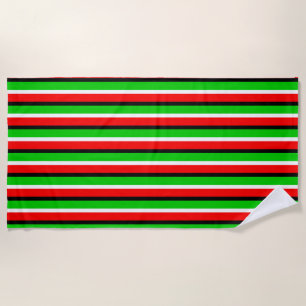 Red Green Stripes Pattern Design Beach Towel
