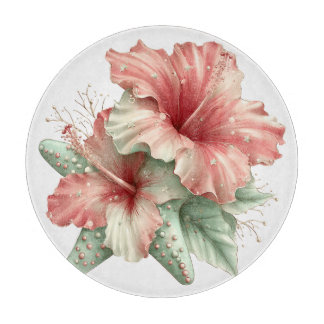 RED & GREEN SUMMER HIBISCUS FLOWERS CUTTING BOARD