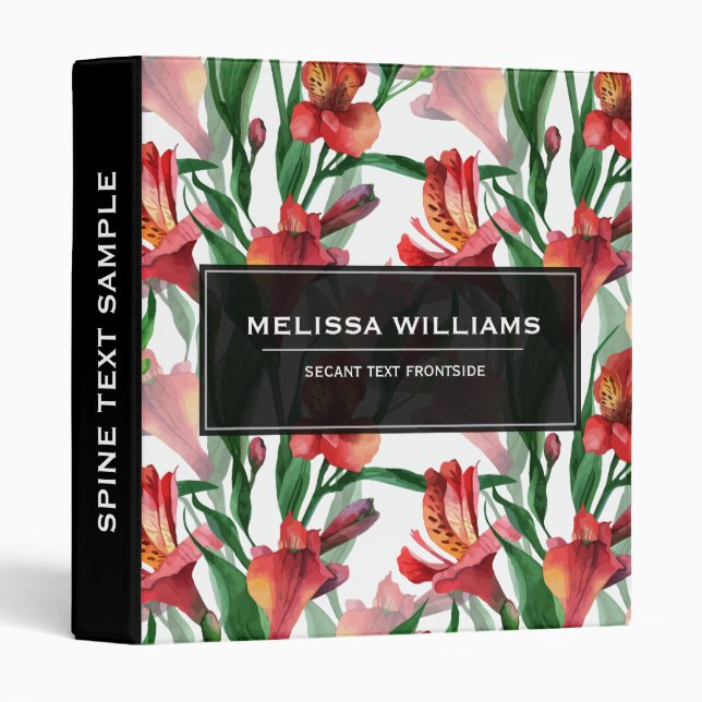 Red & Green Summer Lily Illustration Pattern Binder (Front/Spine)
