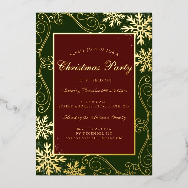 Red Green Swirl Snowflake Frame Christmas Party (Front)