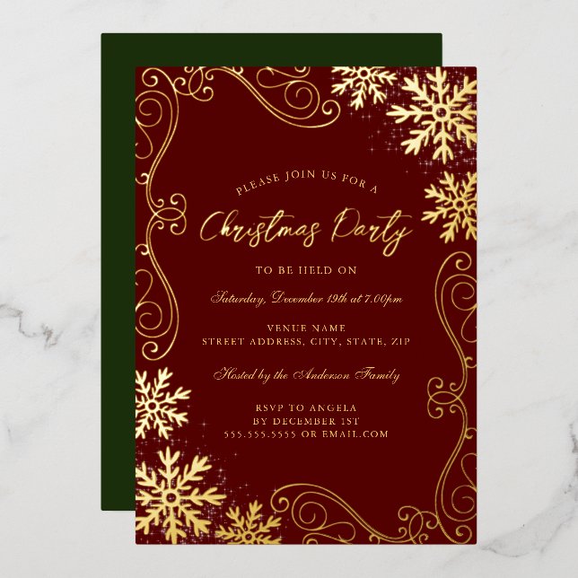 Red Green Swirl Snowflake Gold Christmas Party (Front/Back)