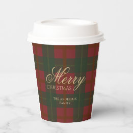 Red Green Tartan Christmas Party Tableware Paper Cups