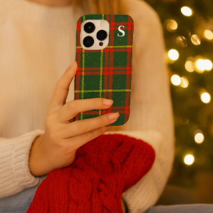 Red Green Tartan Plaid with Monogram  iPhone 16 Pro Case