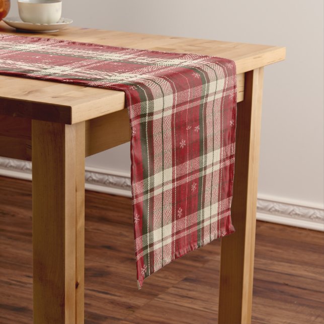 Red & Green Tartan Snowflake Christmas Long Table Runner (In Situ)