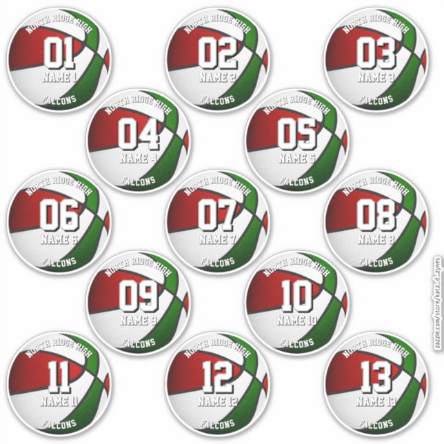 red green team colors gifts 13 basketball stickers (Devant)