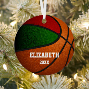 red green team colours girls boys basketball metal ornament