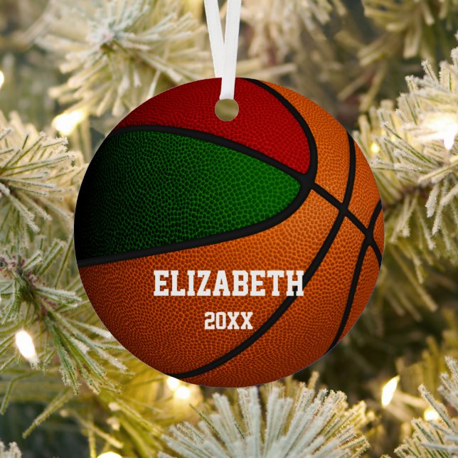 red green team colours girls boys basketball metal ornament (Insitu)