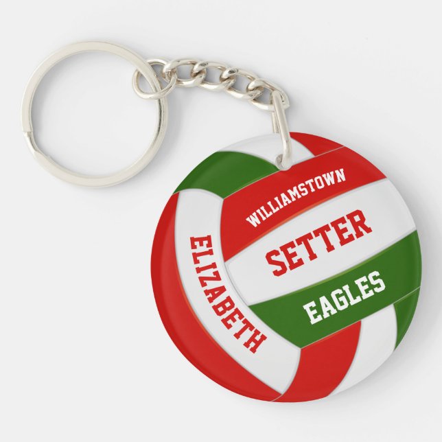 red green team colours girls boys volleyball keychain (Front)