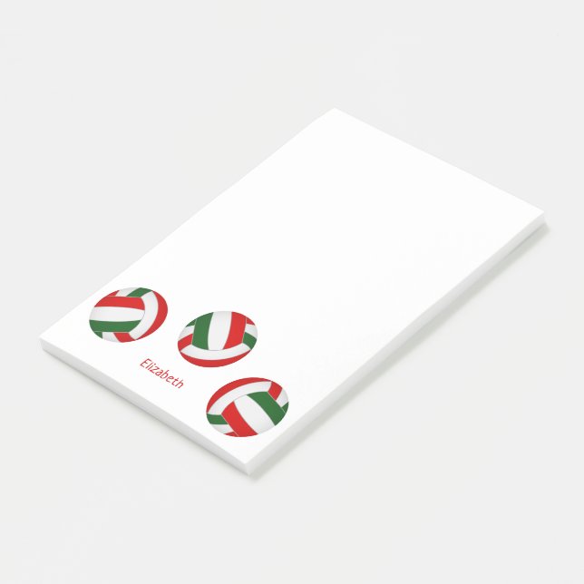 red green team colours personalized volleyball post-it notes (Angled)