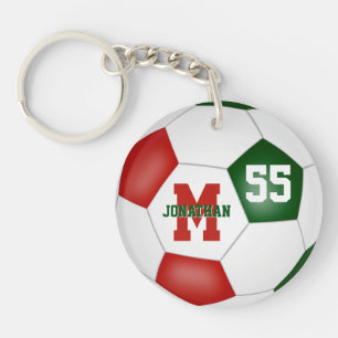 red green team colours soccer bag tag keychain