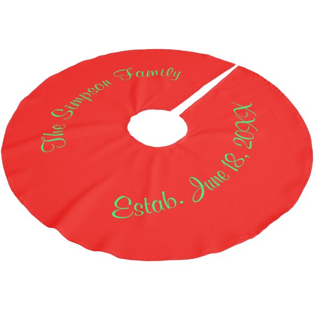 Red Green The Simpson (Name) Family Estab. (Date) Brushed Polyester Tree Skirt (Angled)
