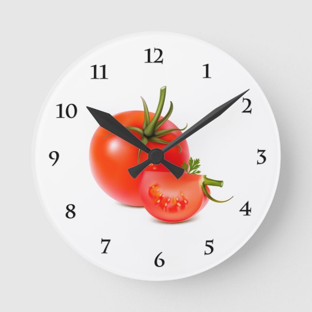 Red Green Tomato Food Art Round Clock (Front)