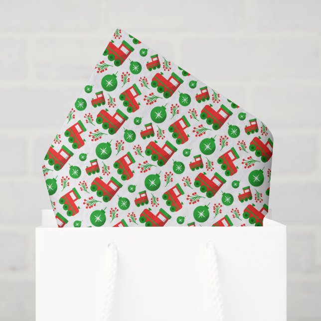 Red Green Toy Train Christmas Pattern  Tissue Paper (Gift Bag)