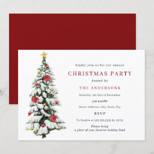 Red Green Traditional Tree Christmas Party Invitation