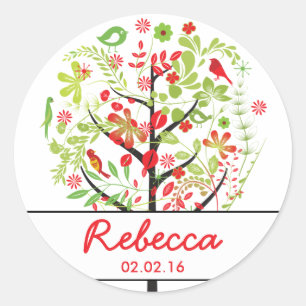Red Green Tree of Life Birds Bat Mitzvah Classic Round Sticker