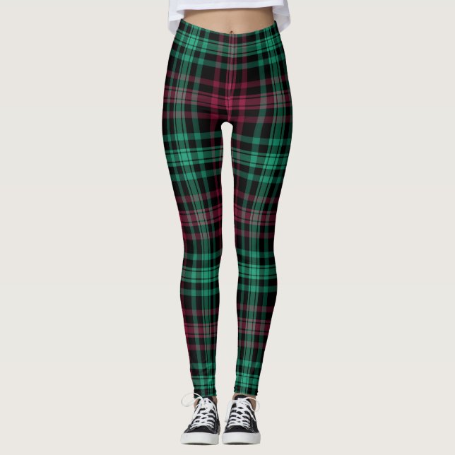 Red Green Trendy Plaid Leggings femmes (Devant)