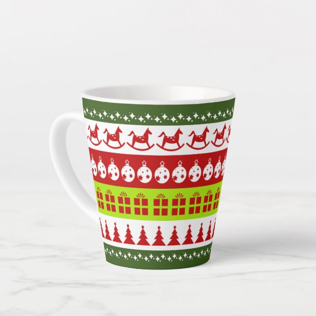 Red Green Ugly Christmas Sweater Festive Clipart Latte Mug (Left Angle)