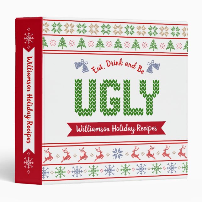 Red Green Ugly Christmas Sweater Recipe Cookbook Binder (Front/Spine)