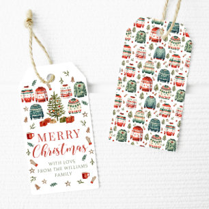 Red green ugly sweater Merry Christmas Gift Tags
