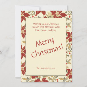 Red Green Vintage Poinsettias Christmas Holiday Card