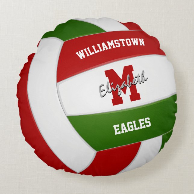 red green volleyball sports team colours round pillow (Front)