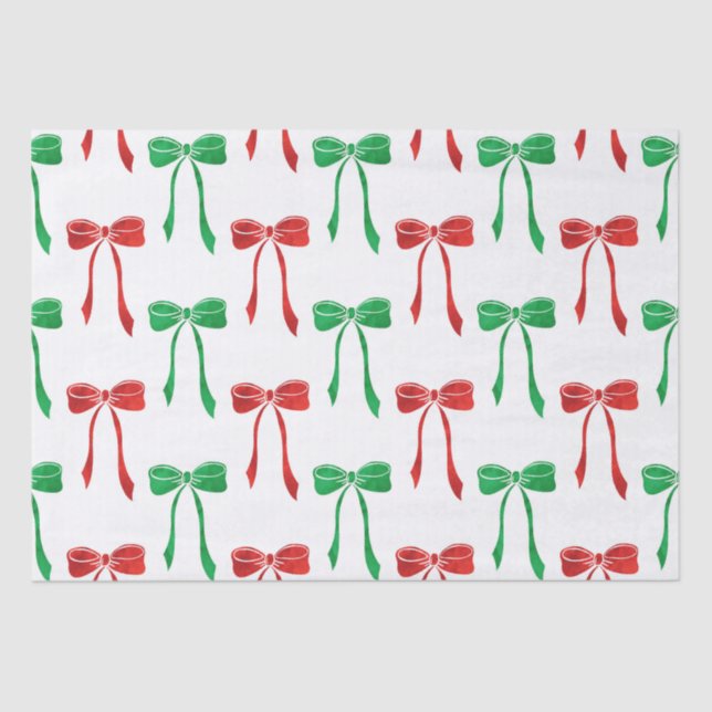 Red & Green Watercolor Bow Pattern Tissue Paper (Front)