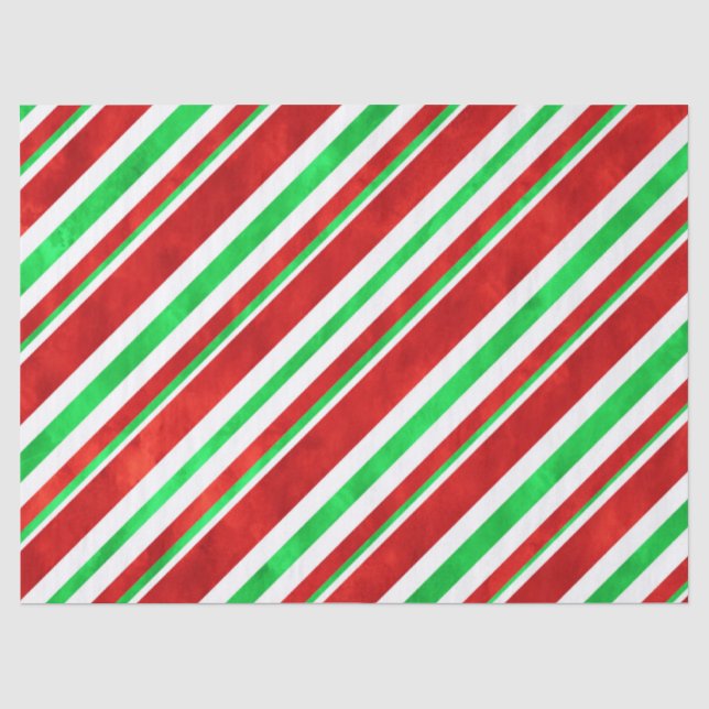 Red Green Watercolor Candy Cane Stripes 2 Tissue Paper (Front)