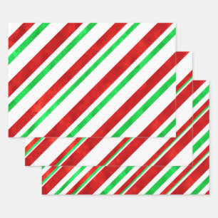 Red Green Watercolor Candy Cane Stripes Wrapping Paper Sheet
