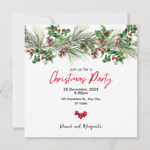 Red Green Watercolor Christmas Party Invitation