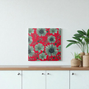 Red Green Watercolor Floral Tile