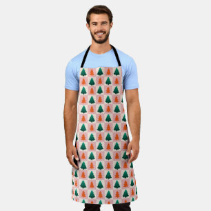 Red Green watercolor Merry Christmas tree pattern Apron