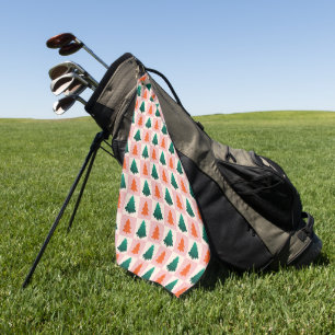 Red Green watercolor Merry Christmas tree pattern Golf Towel