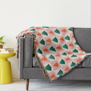 Red Green watercolor Merry Christmas tree pattern Throw Blanket