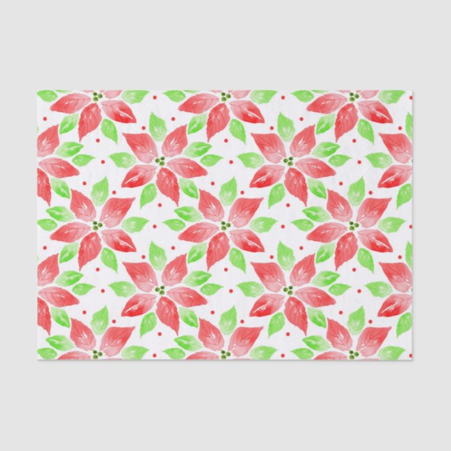 Red Green Watercolor Poinsettia Pattern Tissue Paper (Front)