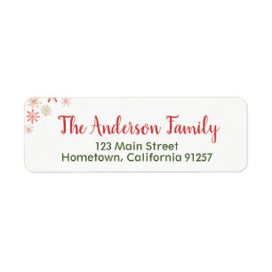 Red Green Watercolor Snowflake Address Labels