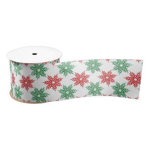 Red & Green Watercolor Snowflake Pattern 2 Satin Ribbon