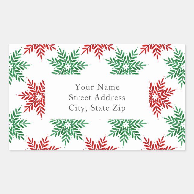 Red & Green Watercolor Snowflake Pattern Labels (Front)