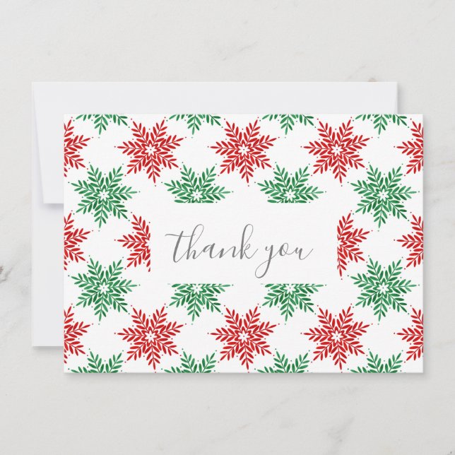 Red & Green Watercolor Snowflake Pattern Thank You Card (Front)
