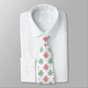 Red & Green Watercolor Snowflake Pattern   Tie