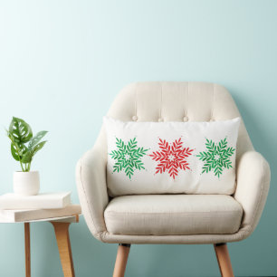 Red & Green Watercolor Snowflakes  Lumbar Pillow