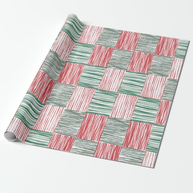 Red Green Watercolor Stripes Pattern One Photo Wrapping Paper (Unrolled)